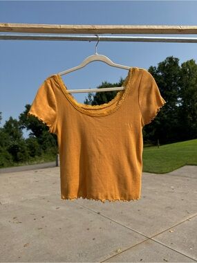 Ribbed Scoop Crop Top in Mustard Yellow